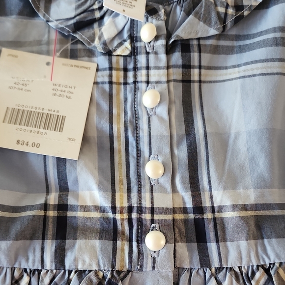 Janie And Jack Nwt Sz 5 Winter Blue Plaid Girls Top Gold Threads Pearl Buttons - Picture 4 of 6